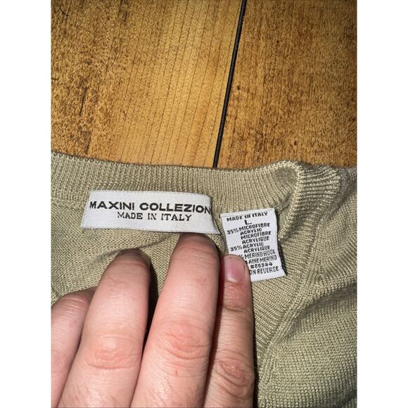 Maxini Collezione Olive Green V-Neck Knit Sweater Men’s Large 22x25 Vintage - Picture 4 of 5